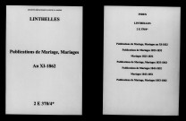 Linthelles. Publications de mariage, mariages an XI-1862