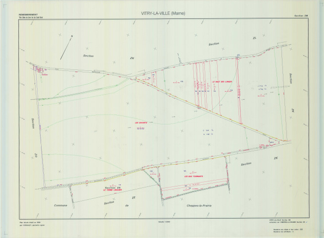 Vitry-la-Ville (51648). Section ZM échelle 1/2000, plan remembré pour 1999, plan régulier (calque)