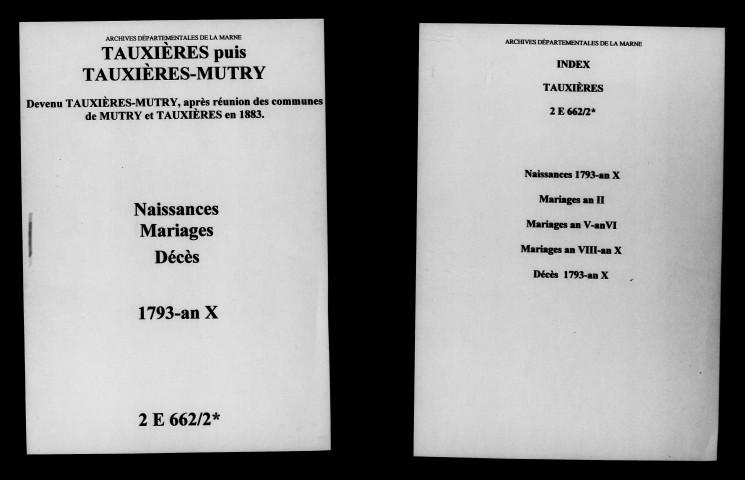 Tauxières. Naissances, mariages, décès 1793-an X