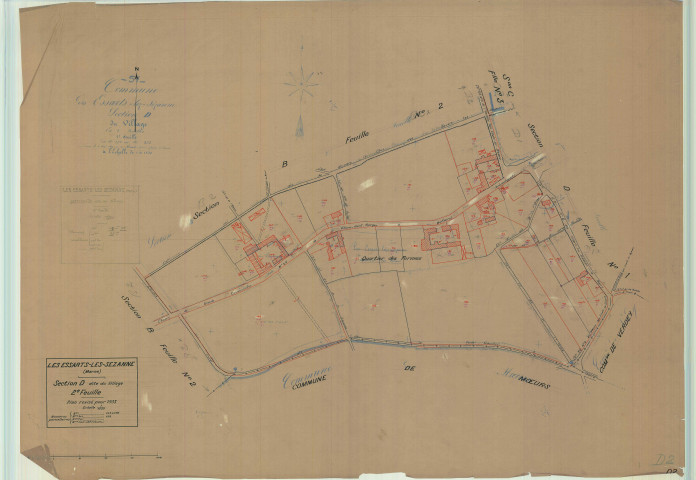 Essarts-lès-Sézanne (Les) (51235). Section D2 échelle 1/1250, plan mis à jour pour 01/01/1933, non régulier (calque)