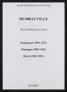 Humbauville. Naissances, mariages, décès 1901-1911 (reconstitutions)