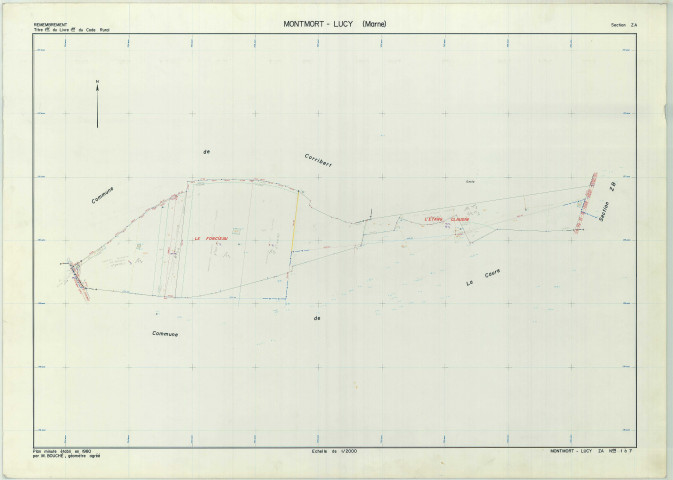Montmort-Lucy (51381). Section ZA échelle 1/2000, plan remembré pour 01/01/1980, plan régulier de qualité P5 (papier armé)