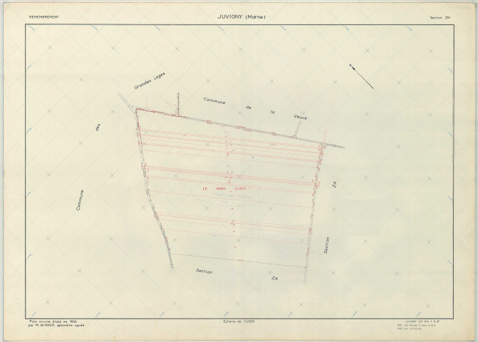 Juvigny (51312). Section ZM échelle 1/2000, plan remembré pour 1966, plan régulier (papier armé)