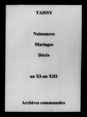 Taissy. Naissances, mariages, décès an XI-an XIII