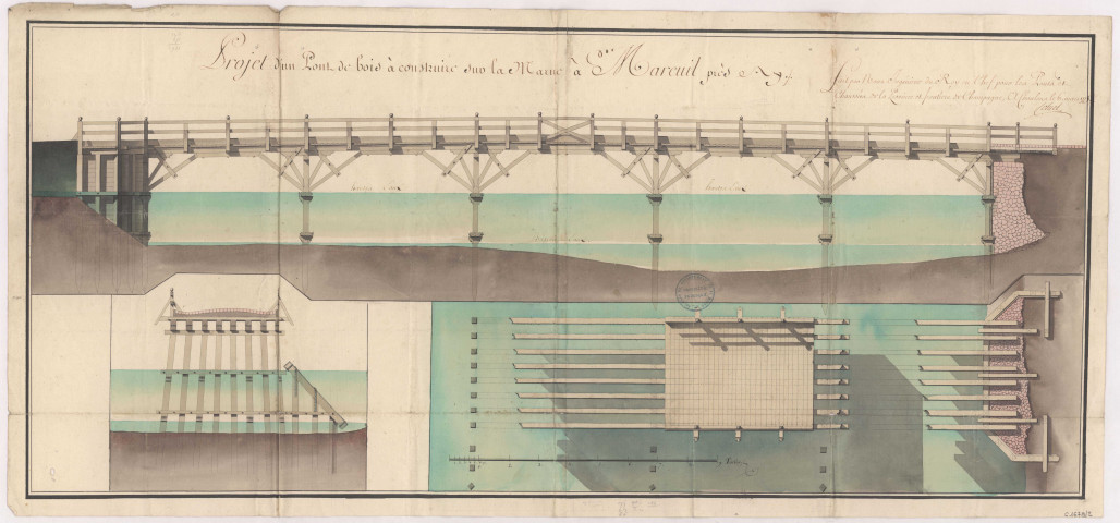 Projet d'un pont de bois à construire sur la Marne à Mareuil sur Ay, 1775.