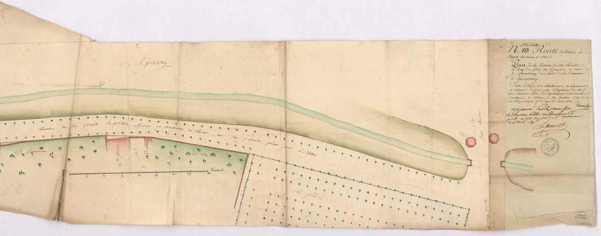 Route n°10. Plan de la traverse de cette route le long du fossé du rempart à Epernay, par Hurault, 1795.