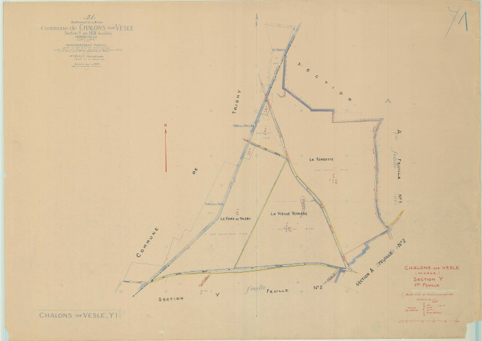 Châlons-sur-Vesle (51109). Section Y1 échelle 1/2000, plan mis à jour pour 1958, plan non régulier (papier).