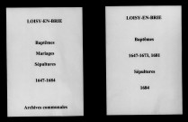 Loisy-en-Brie. Baptêmes, mariages, sépultures 1647-1684