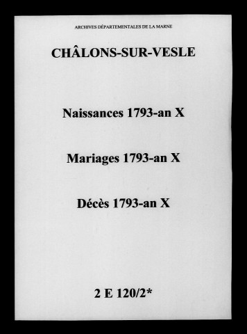 Châlons-sur-Vesle. Naissances, mariages, décès 1793-an X