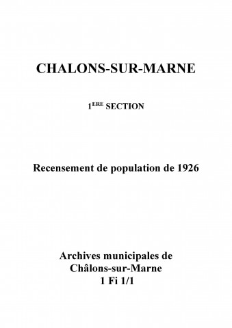 Châlons-sur-Marne, 1re section. Dénombrement de la population 1926