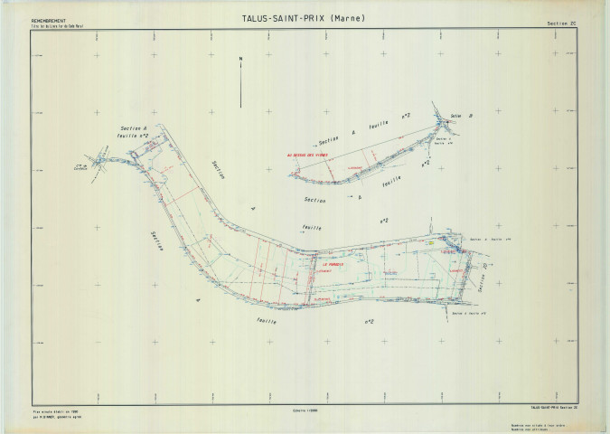 Talus-Saint-Prix (51563). Section ZC échelle 1/2000, plan remembré pour 01/01/1990, plan régulier de qualité P5 (calque)