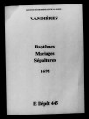Vandières. Baptêmes, mariages, sépultures 1692