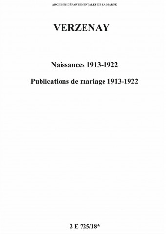 Verzenay. Naissances, publications de mariage 1913-1922