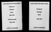 Saint-Quentin-sur-Coole. Naissances, mariages, décès et tables décennales des naissances, mariages, décès 1863-1902