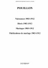 Pouillon. Naissances, décès, mariages, publications de mariage 1903-1912