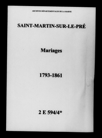 Saint-Martin-sur-le-Pré. Mariages 1793-1861