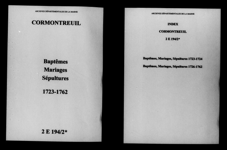 Cormontreuil. Baptêmes, mariages, sépultures 1723-1762