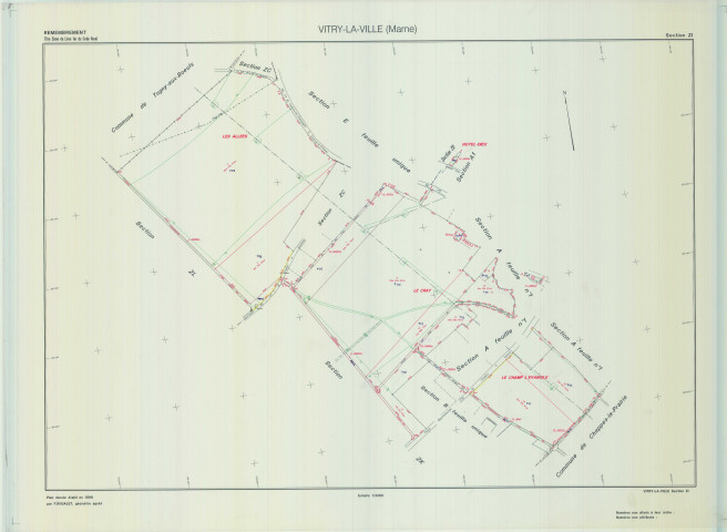 Vitry-la-Ville (51648). Section ZI échelle 1/2000, plan remembré pour 1999, plan régulier (calque)