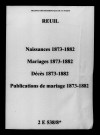 Reuil. Naissances, mariages, décès, publications de mariage 1873-1882