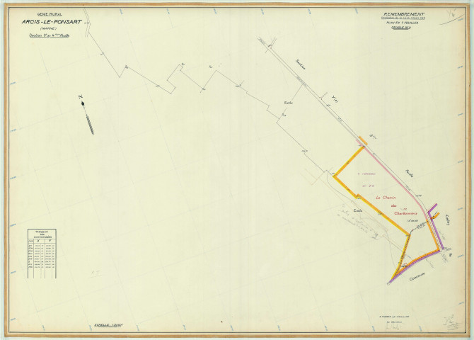 Arcis-le-Ponsart (51014). Section Y4 échelle 1/2000, plan remembré pour 1957, plan régulier (papier).