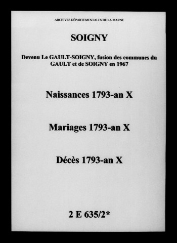 Soigny. Naissances, mariages, décès 1793-an X