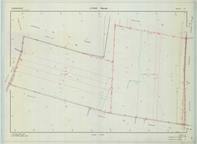 Épine (L') (51231). Section YC échelle 1/2000, plan remembré pour 1989 (extension sur La Cheppe section YM et Courtisols section ZI), plan régulier (calque)