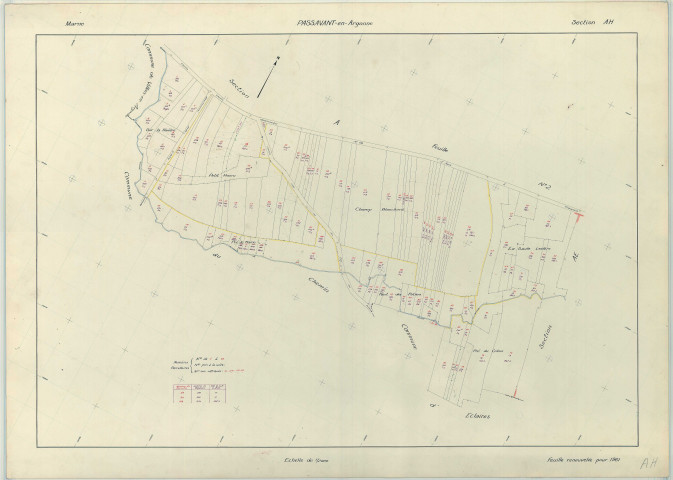 Passavant-en-Argonne (51424). Section AH échelle 1/2000, plan renouvelé pour 1961, plan régulier (papier armé)