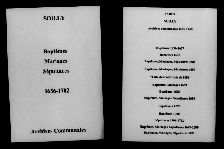 Soilly. Baptêmes, mariages, sépultures 1656-1702