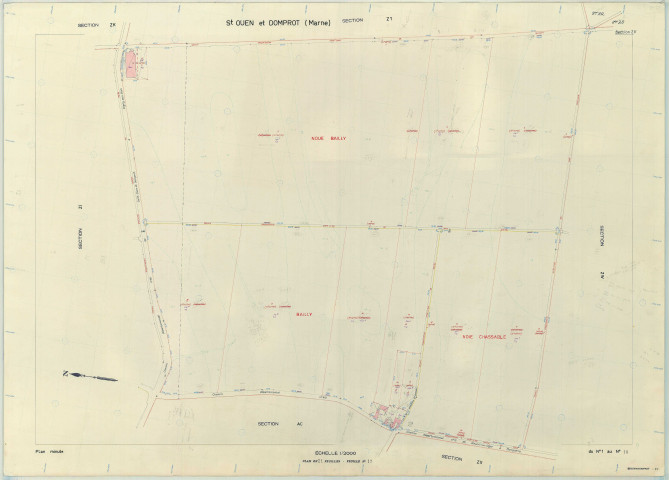 Saint-Ouen-Domprot (51508). Section ZV échelle 1/2000, plan remembré pour 1976, plan régulier (papier armé)