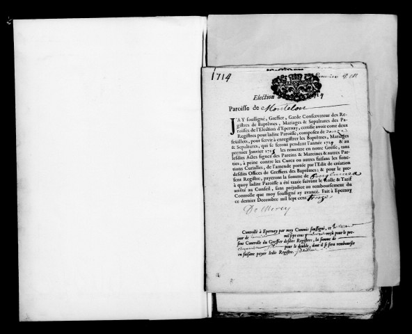 Monthelon. Baptêmes, mariages, sépultures 1714-1758