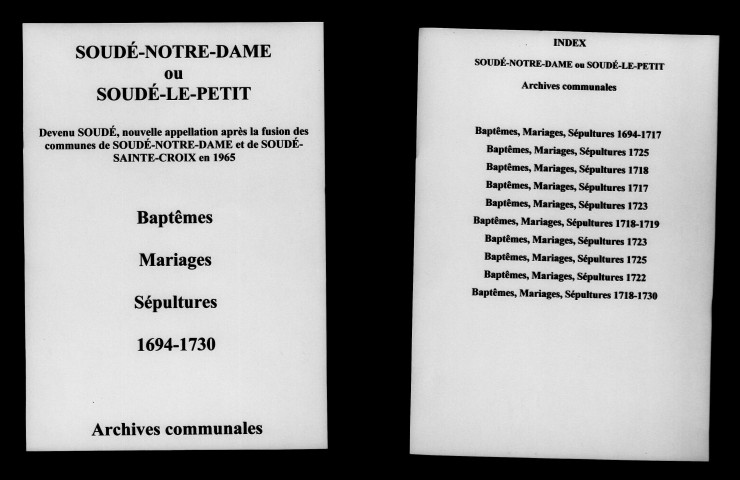 Soudé-Notre-Dame. Baptêmes, mariages, sépultures 1694-1730