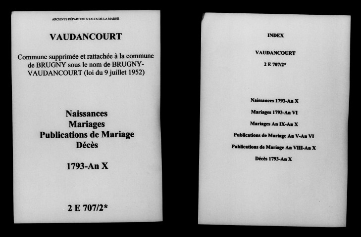Vaudancourt. Naissances, mariages, publications de mariage, décès 1793-an X