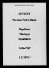 Juvigny. Notre-Dame. Baptêmes, mariages, sépultures 1696-1767