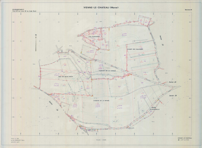 Vienne-le-Château (51621). Section ZI échelle 1/2000, plan remembré pour 1985, plan régulier (calque)