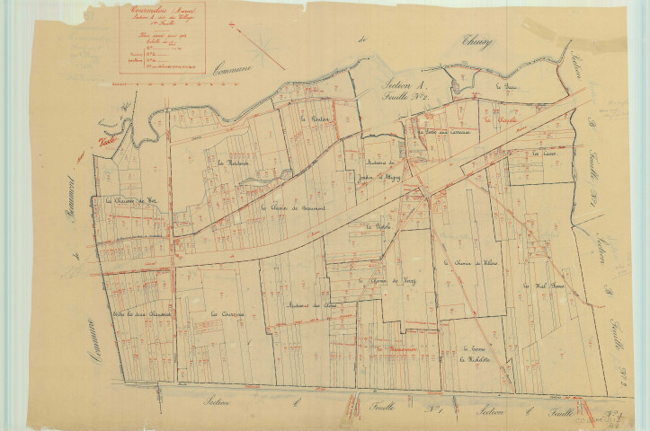 Val-de-Vesle (51571). Section A1 3 échelle 1/2500, plan mis à jour pour 1933, ancienne commune de Courmelois (51189), plan non régulier (papier).