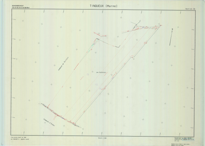 Tinqueux (51573). Section ZA échelle 1/1000, plan remembré pour 1992, plan régulier de qualité P4 (calque).