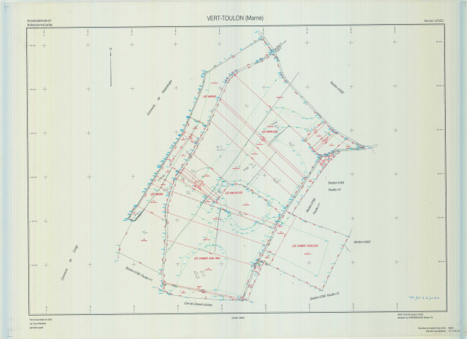 Vert-Toulon (51611). Section ZD échelle 1/2000, plan remembré pour 1954, plan régulier (papier armé)