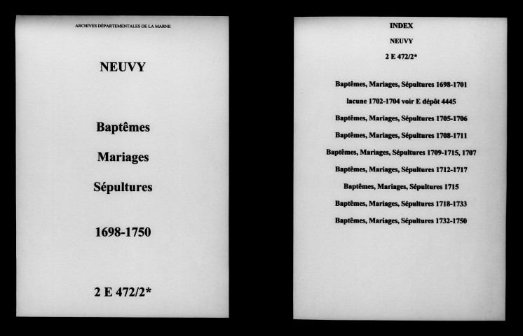 Neuvy. Baptêmes, mariages, sépultures 1698-1750