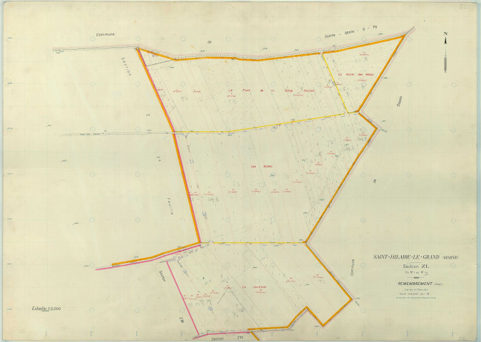 Saint-Hilaire-le-Grand (51486). Section ZL échelle 1/2000, plan remembré pour 1965, plan régulier (papier armé)