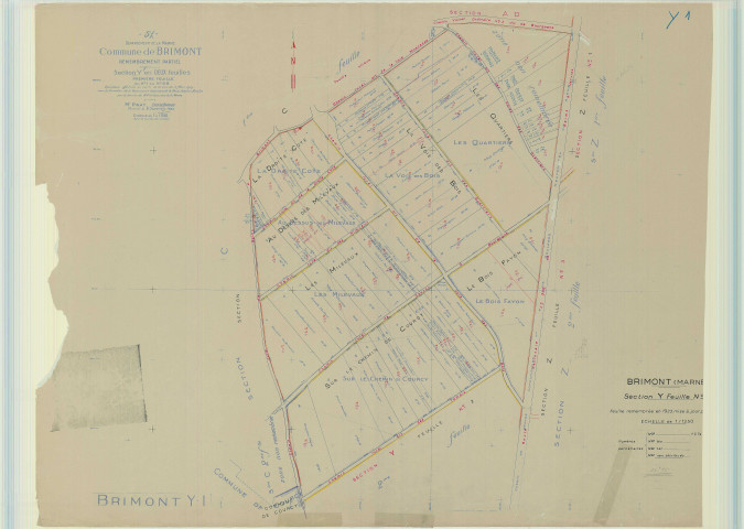 Brimont (51088). Section Y1 échelle 1/1250, plan mis à jour pour 1956, plan non régulier (papier).
