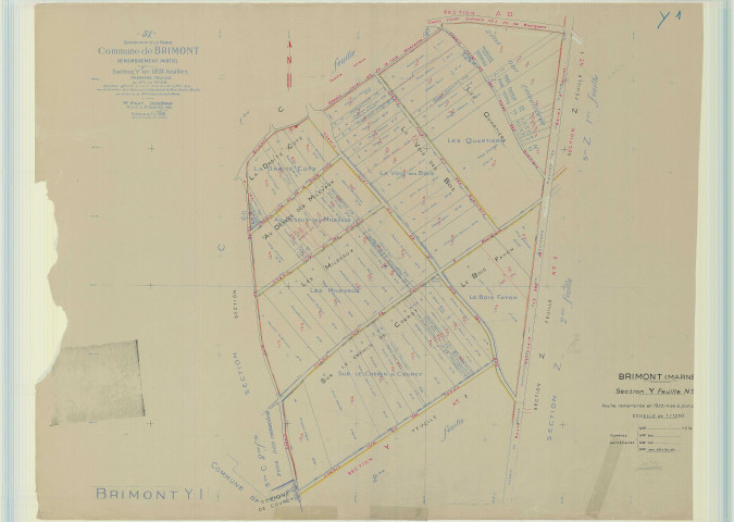 Brimont (51088). Section  Y1 échelle 1/1250, plan mis à jour pour 1956, plan non régulier (papier).