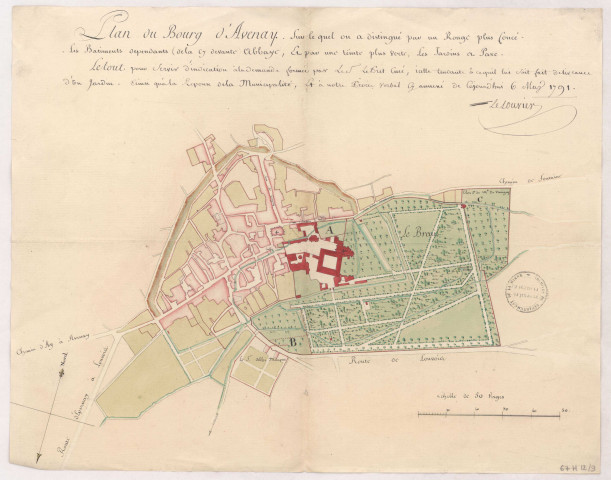 Abbaye d'Avenay. Plan du bourg d'Avenay, 1791.