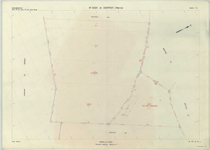 Saint-Ouen-Domprot (51508). Section YA échelle 1/2000, plan remembré pour 1976, plan régulier (papier armé)