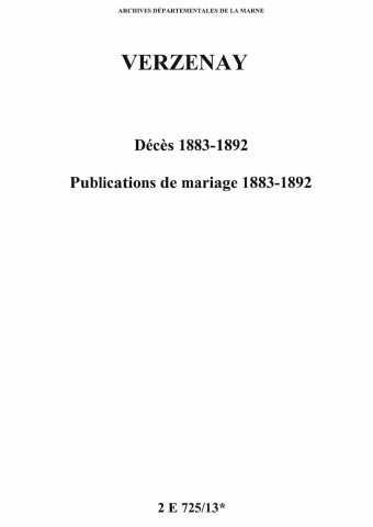 Verzenay. Décès, publications de mariage 1883-1892