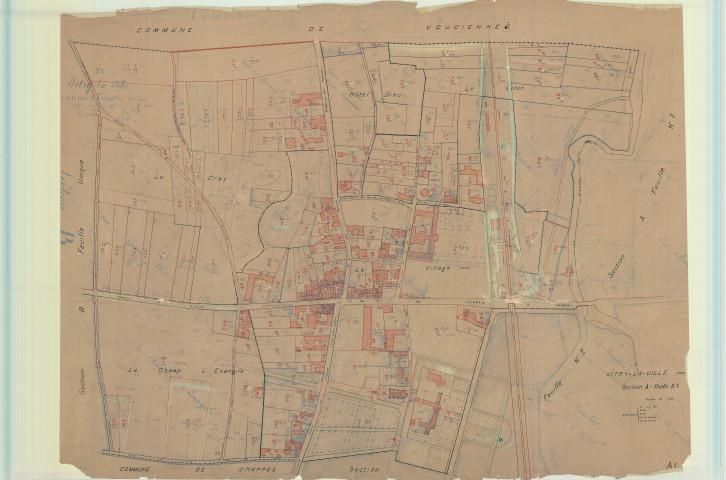 Vitry-la-Ville (51648). Section A1 2 échelle 1/1250, plan mis à jour pour 1931, plan non régulier (calque)