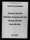 Chigny. Naissances, publications de mariage, mariages, décès 1823-1832
