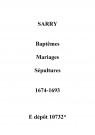 Sarry. Baptêmes, mariages, sépultures 1674-1693
