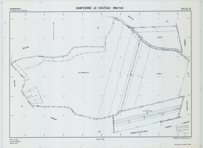 Dampierre-le-Château (51206). Section ZW1 échelle 1/2000, plan remembré pour 2005, plan régulier (calque)