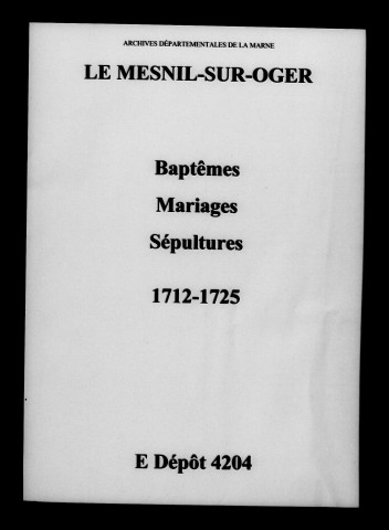 Mesnil-sur-Oger (Le). Baptêmes, mariages, sépultures 1712-1725