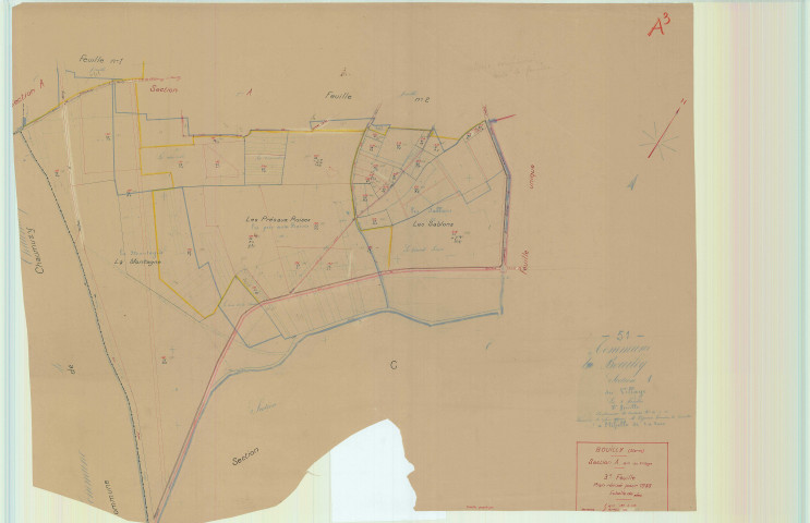 Bouilly (51072). Section A3 échelle 1/2000, plan mis à jour pour 1936, plan non régulier (papier).
